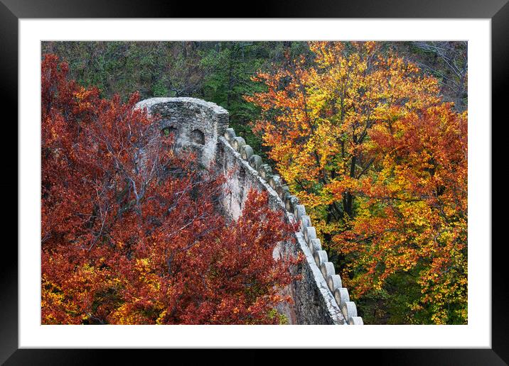 Medieval Castle Wall Battlement In Autumn Forest Framed Mounted Print by Artur Bogacki