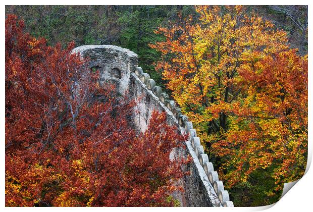 Medieval Castle Wall Battlement In Autumn Forest Print by Artur Bogacki