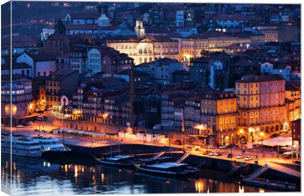 City of Porto Old Town by Night Canvas Print by Artur Bogacki