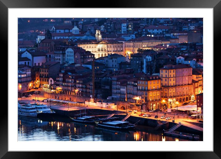 City of Porto Old Town by Night Framed Mounted Print by Artur Bogacki
