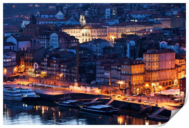 City of Porto Old Town by Night Print by Artur Bogacki