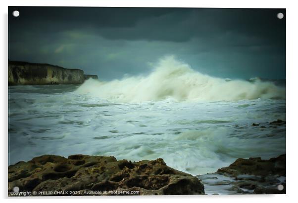 Crashing waves at Thornwick bay 112 Acrylic by PHILIP CHALK