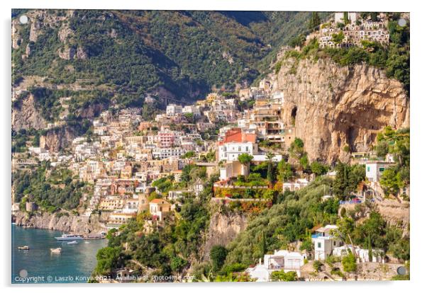Cliffside village of Positano Acrylic by Laszlo Konya
