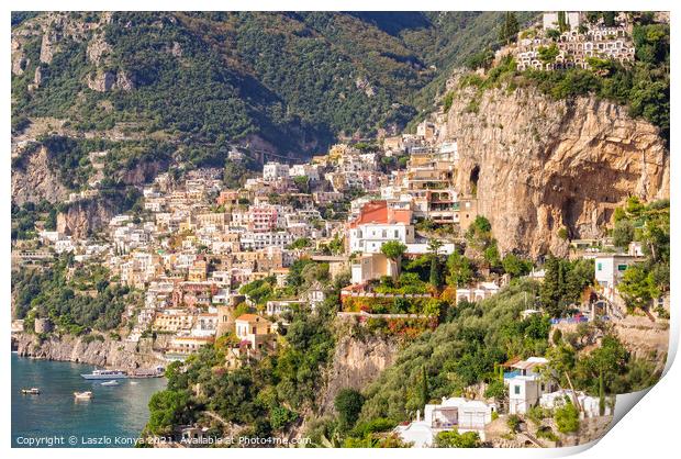 Cliffside village of Positano Print by Laszlo Konya