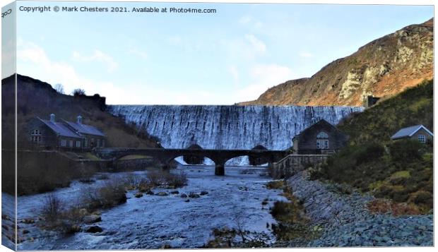 Caban coch dam, Elan valley  Canvas Print by Mark Chesters