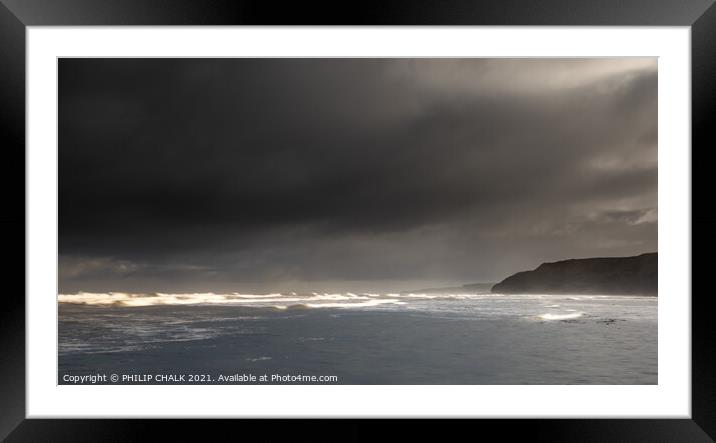 Storm brewing over Scarborough beach 113  Framed Mounted Print by PHILIP CHALK