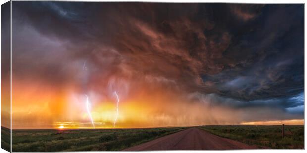 Double Lightning Bolts at sunset, Colorado Canvas Print by John Finney