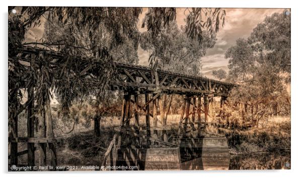 Old Gundagai rail bridge Acrylic by Paul W. Kerr
