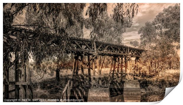 Old Gundagai rail bridge Print by Paul W. Kerr