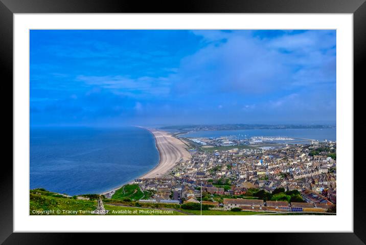 Chesil Beach from Portland Heights, Dorset Coast Framed Mounted Print by Tracey Turner