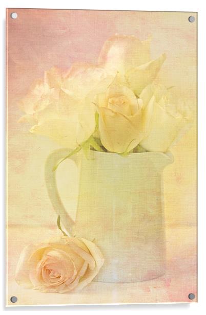 Marshmallow Roses Acrylic by Sandra Pledger