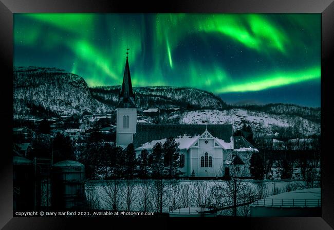 Aurora over Sortland Norway Framed Print by Gary Sanford