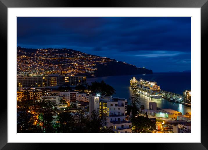 Funchal At Night Framed Mounted Print by Roger Green