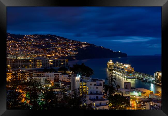 Funchal At Night Framed Print by Roger Green