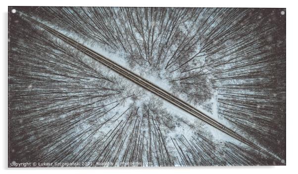 Road through winter forest Acrylic by Łukasz Szczepański