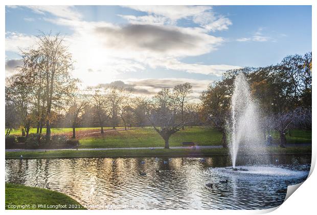 Fountain in a city park  Print by Phil Longfoot