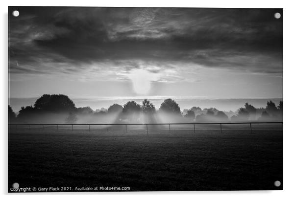 Doncaster Racecourse , Autumn early morning on a misty day In BLack and White Acrylic by That Foto