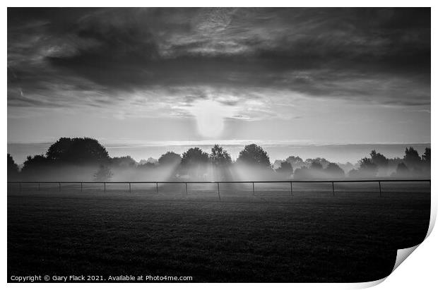 Doncaster Racecourse , Autumn early morning on a misty day In BLack and White Print by That Foto