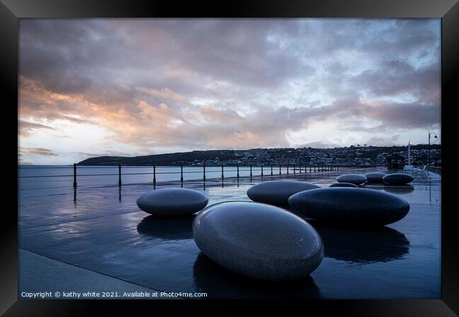  Penzance  Pebbles on the Prom. Framed Print by kathy white