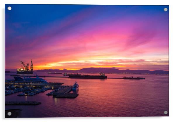 Sunset in the bay of Gibraltar Acrylic by Piers Thompson