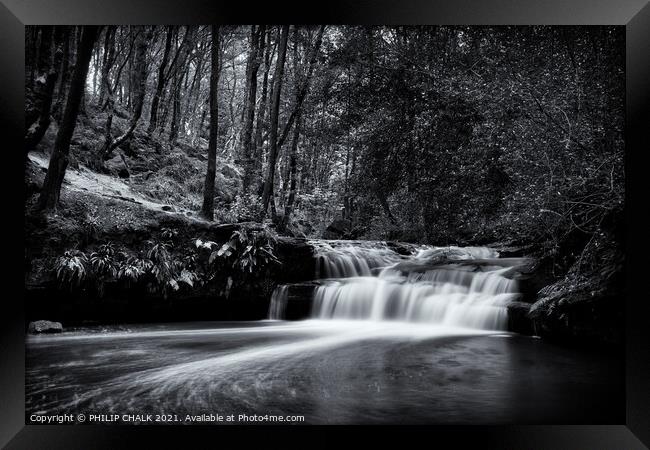 Goit Stock waterfall in a forest  Framed Print by PHILIP CHALK