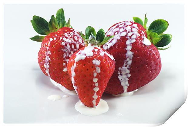 Strawberries and cream Print by Chris Day