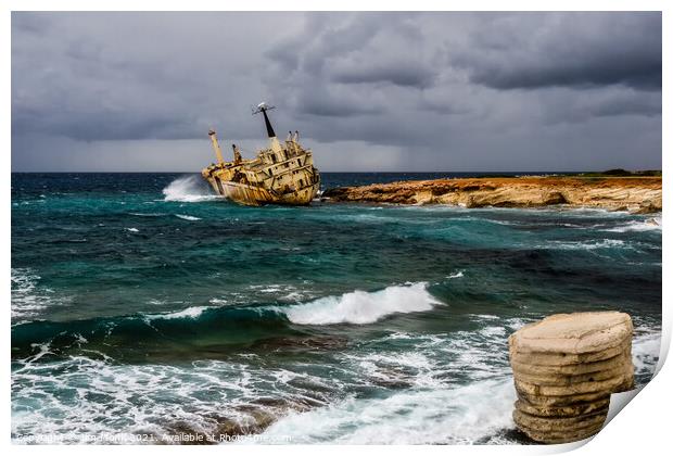 Shipwreck of Edro III in Cyprus Print by Jim Monk