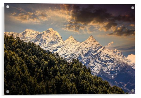 Evening view Himalaya mountains with beautiful sky. Acrylic by Sergey Fedoskin