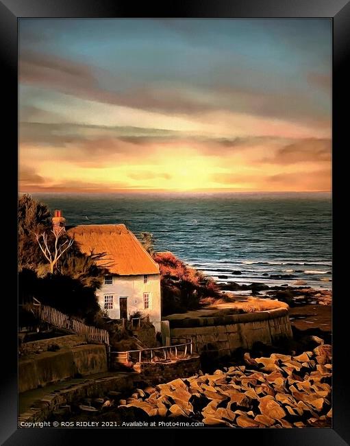 Cottage by the sea Framed Print by ROS RIDLEY