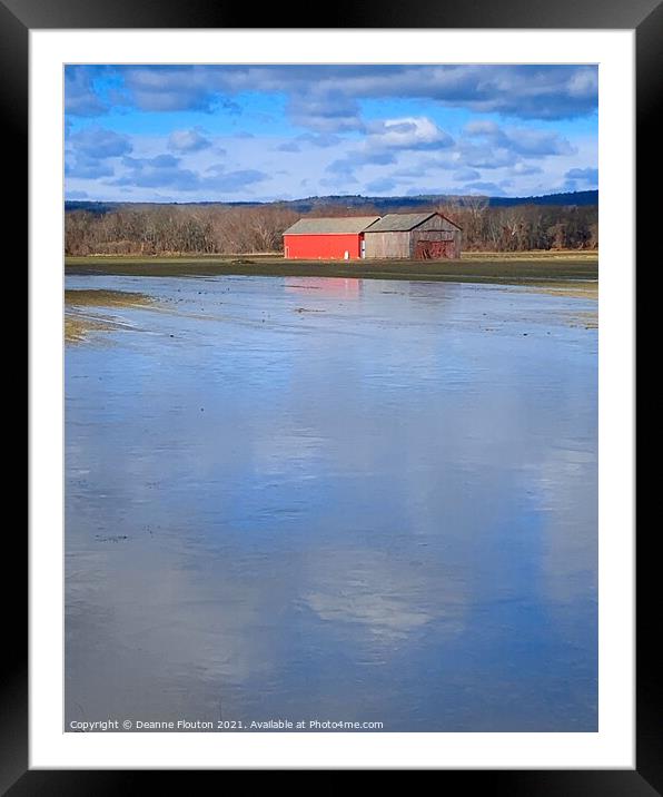 Winter wonderland Red barn and ice pond Framed Mounted Print by Deanne Flouton