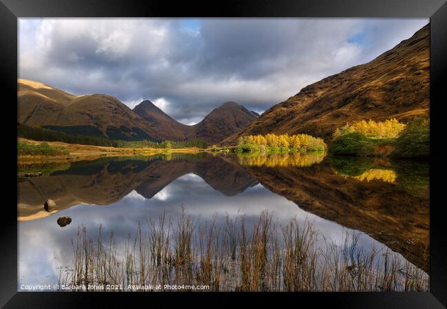 Glen Etive Loch Nam Urr  Autumn Scenery Scotland. Framed Print by Barbara Jones