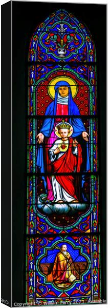 Colorful Mary Jesus Bishop Stained Glass Notre Dame Tahiti Canvas Print by William Perry