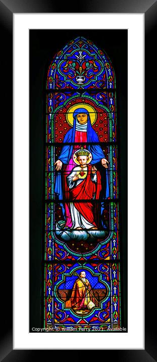 Colorful Mary Jesus Bishop Stained Glass Notre Dame Tahiti Framed Mounted Print by William Perry