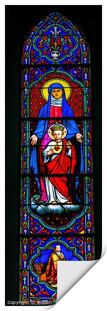 Colorful Mary Jesus Bishop Stained Glass Notre Dame Tahiti Print by William Perry