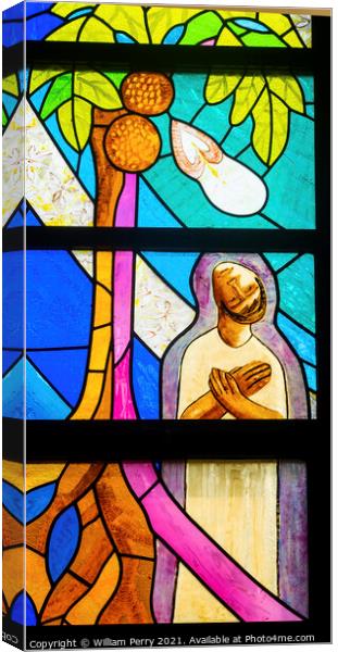 Colorful Doubting St Thomas Stained Glass Basilica Notre Dame Ca Canvas Print by William Perry