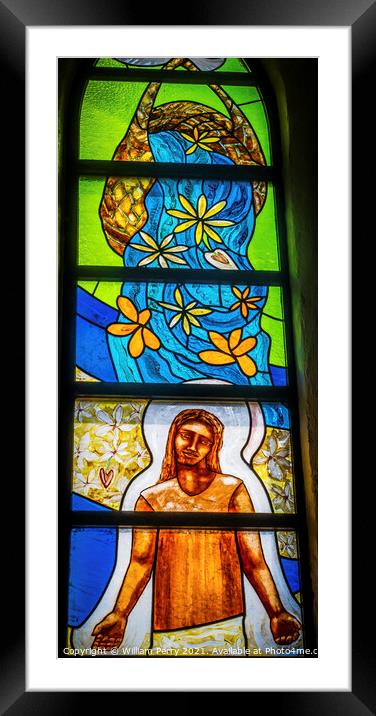 Colorful Polynesian Images Stained Glass Basilica Notre Dame Cat Framed Mounted Print by William Perry