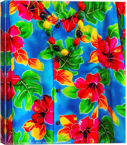 Colorful Hawaiian Red Hibiscus Blue Shirt Maui Hawaii Canvas Print by William Perry