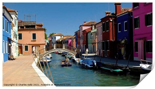 Canal on Burano Print by Charles Kelly