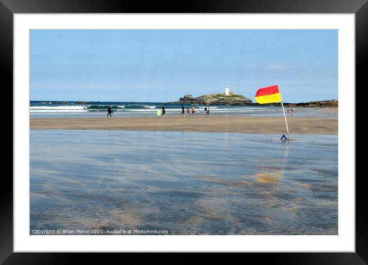 Surfers at Godrevy Lighthouse Framed Mounted Print by Brian Pierce