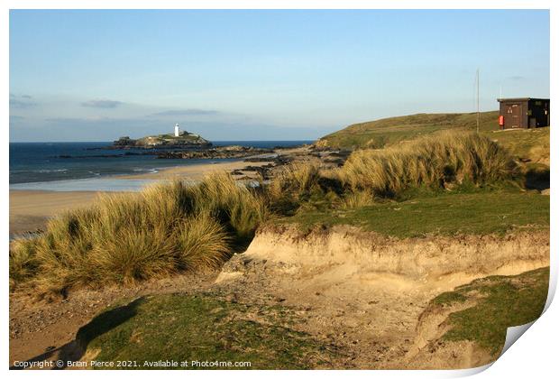 Godrevy Lighthouse and Sand Dunes Print by Brian Pierce
