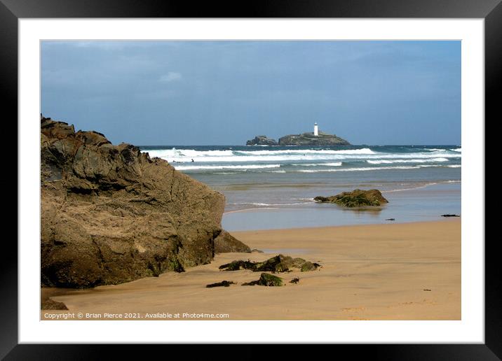 Godrevy lighthouse, Gwithian, Hayle, Cornwall  Framed Mounted Print by Brian Pierce