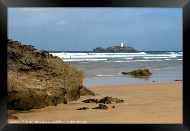 Godrevy lighthouse, Gwithian, Hayle, Cornwall  Framed Print by Brian Pierce