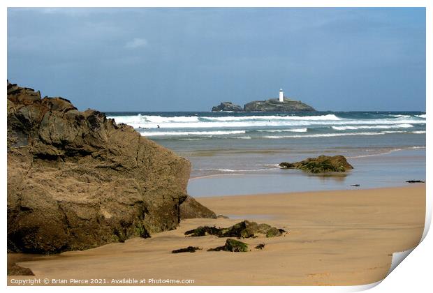Godrevy lighthouse, Gwithian, Hayle, Cornwall  Print by Brian Pierce