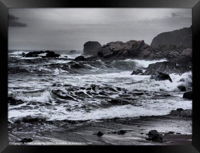 Stormy Sea Near Needle Eye Rock Macduff Scotland Framed Print by OBT imaging