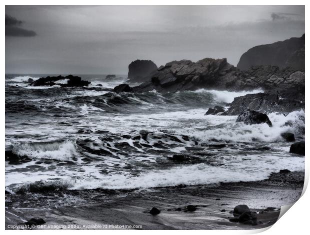 Stormy Sea Near Needle Eye Rock Macduff Scotland Print by OBT imaging