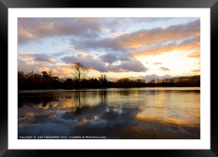 winter sunset reflections in Oxfordshire Framed Mounted Print by Julie Tattersfield