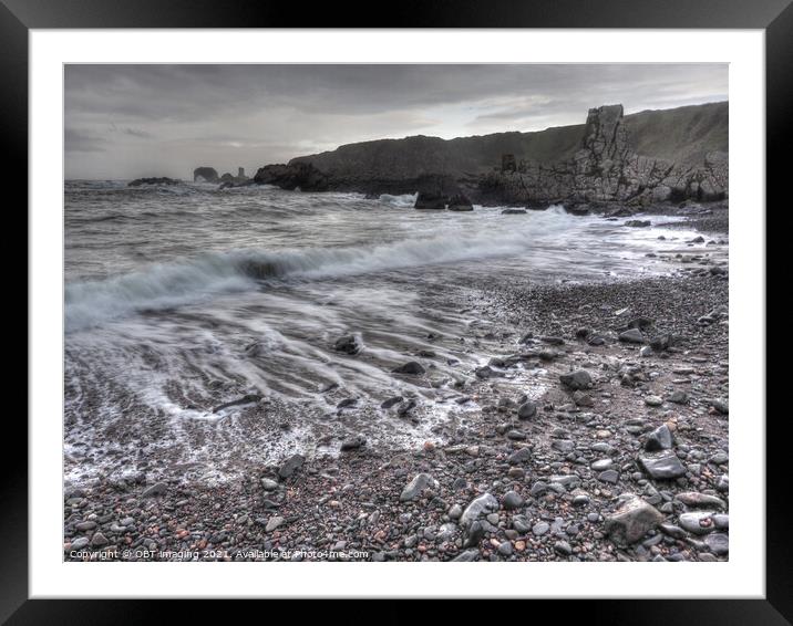 Receding Wave Needle Eye Rock Beach Scotland Framed Mounted Print by OBT imaging
