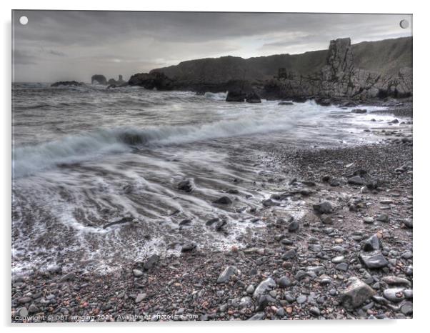 Receding Wave Needle Eye Rock Beach Scotland Acrylic by OBT imaging