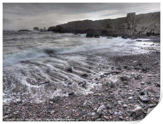 Receding Wave Needle Eye Rock Beach Scotland Print by OBT imaging