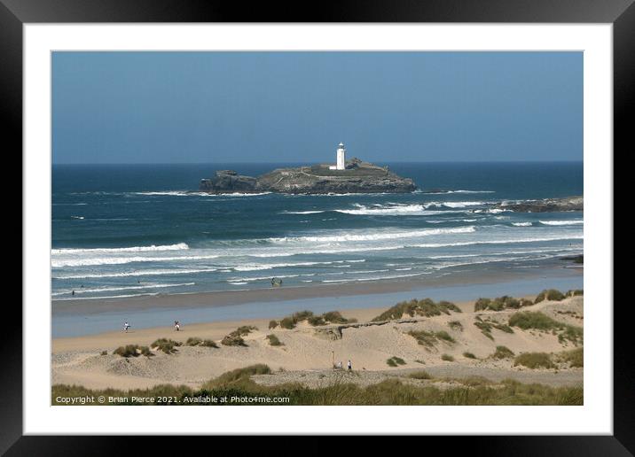 Godrevy Lighthouse and Gwithian, Cornwall  Framed Mounted Print by Brian Pierce